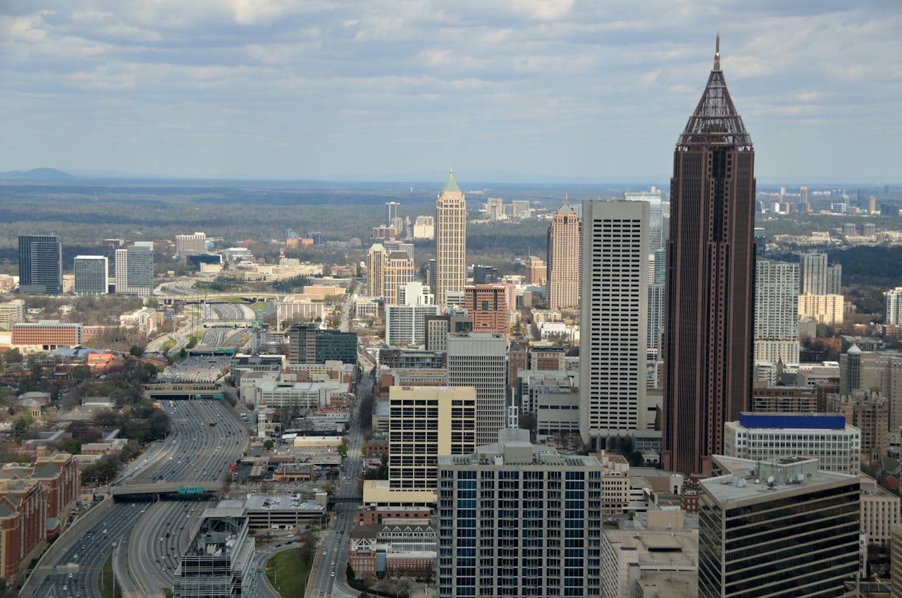 Aerial view of downtown Atlanta skyline